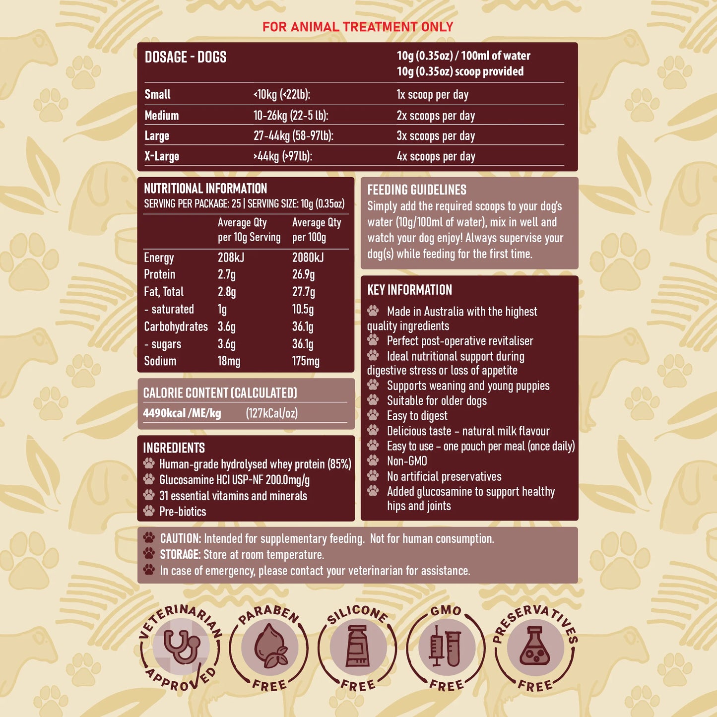 BDS Premium Energy Drink dog supplement dosage guide feeding instructions nutritional facts whey protein vitamins minerals non-GMO veterinary approved.