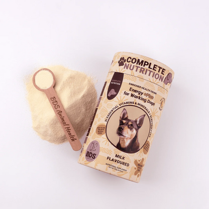 BDS Animal Health Energy +Plus working dog supplement powder with measuring scoop milk flavored health drink
