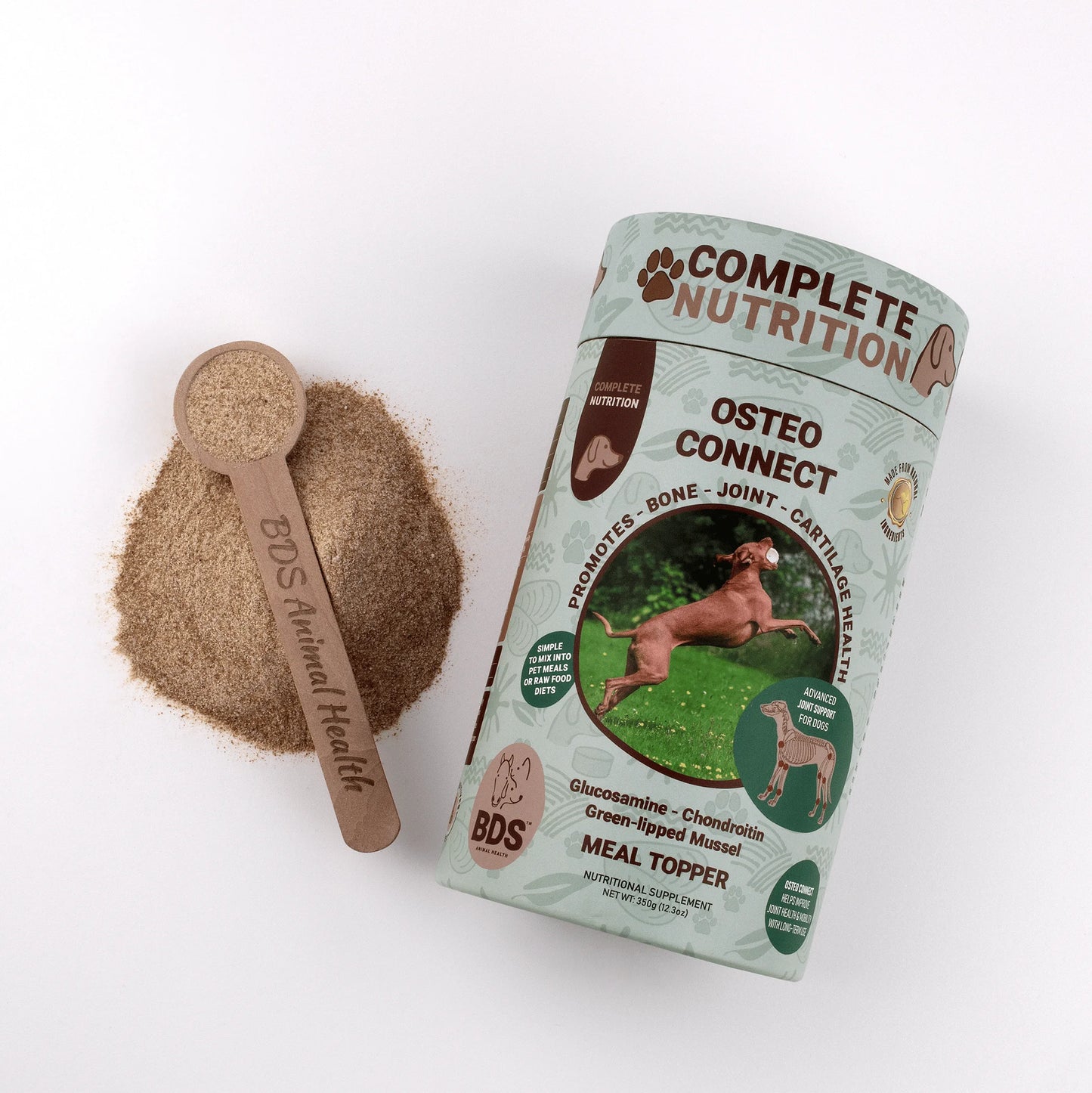 BDS Osteo Connect powder supplement with measuring scoop dog joint health meal topper