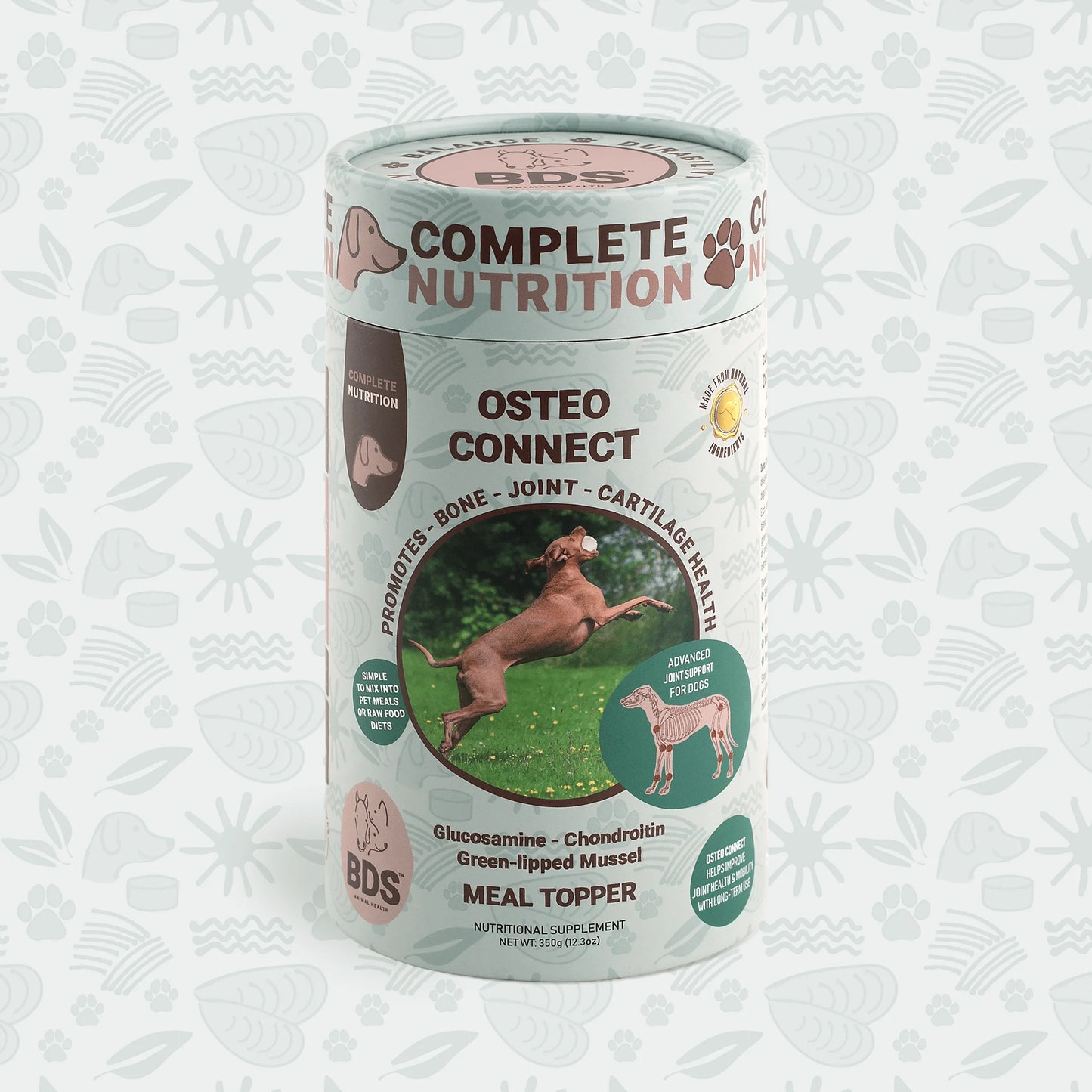 BDS Osteo Connect meal topper dog joint supplement glucosamine chondroitin green-lipped mussel front packaging