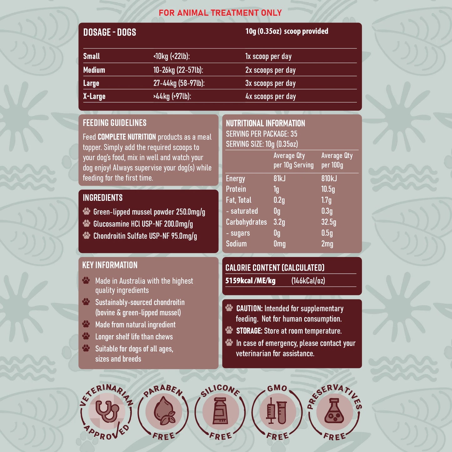 BDS Osteo Connect dog supplement dosage guide feeding instructions nutritional facts glucosamine chondroitin green-lipped mussel veterinary approved