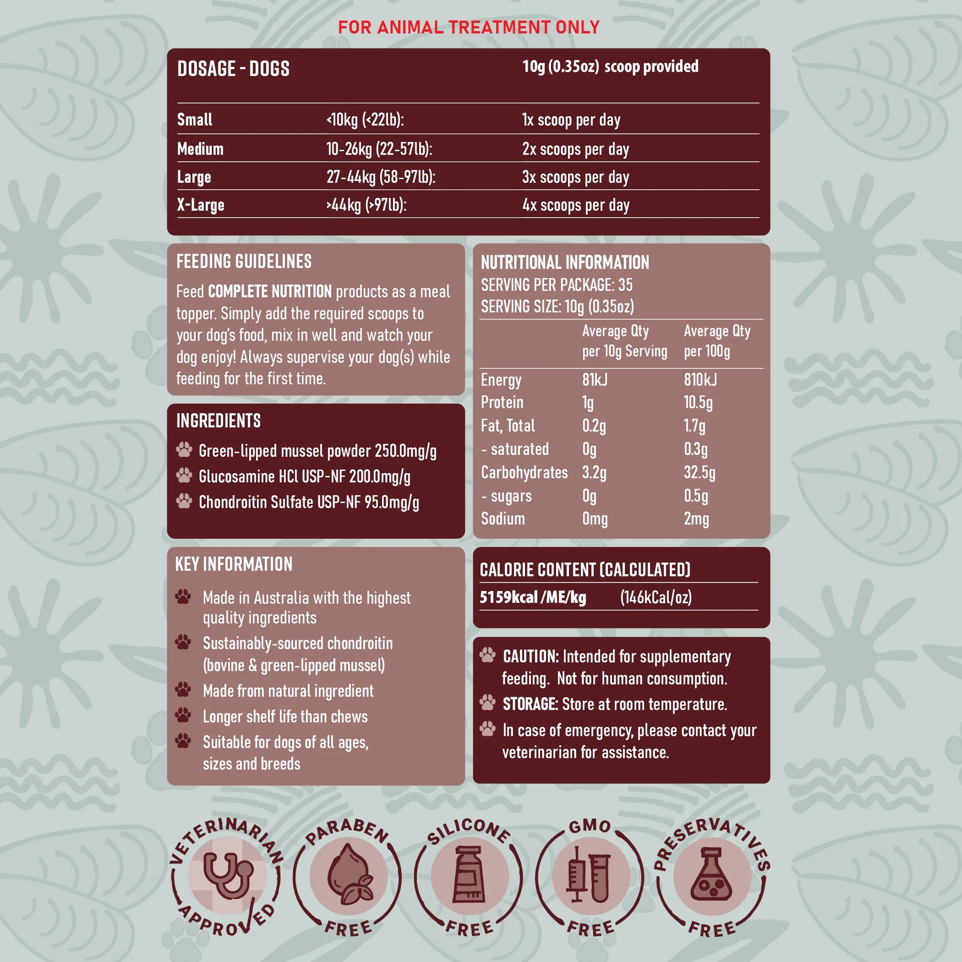 BDS Osteo Connect dog supplement dosage guide feeding instructions nutritional facts glucosamine chondroitin green-lipped mussel veterinary approved