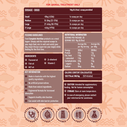 BDS Luminous dog supplement dosage guide feeding instructions nutritional facts flaxseed oil fish oil MCT oil vitamin E veterinary approved